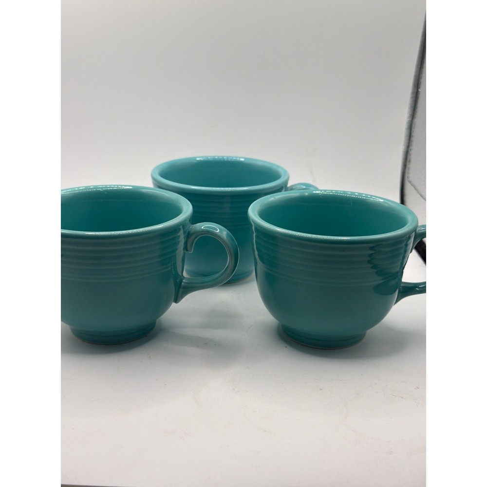 3 Homer Laughlin Fiesta Ware Flat Tea Cup Turquoise Excellent Condition